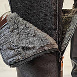 Жіночі зимові шкіряні високі чорні чоботи на невеликій платформі в 36 розмірі, фото 3