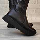 Жіночі зимові шкіряні високі чорні чоботи на невеликій платформі в 36 розмірі, фото 4