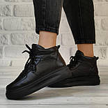 Жіночі шкіряні зимові високі кросівки на хутрі, фото 2
