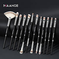 Пензлі для макіяжу набір 12 шт MAANGE MAG51003 для хайлайтера/тіней/ростушування та ін. чорний (GS-106690)