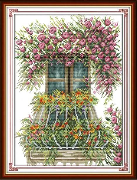 Набір для вишивання за нанесеною на канву схемою "Window sill flower". AIDA 14CT printed, 33*44 см