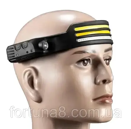 Ліхтар налобний на акумуляторі CB-689-3 з датчиком руху та USB / Світлодіодний ліхтарик на голову, фото 1