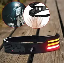 Ліхтар налобний на акумуляторі CB-689-3 з датчиком руху та USB / Світлодіодний ліхтарик на голову, фото 3