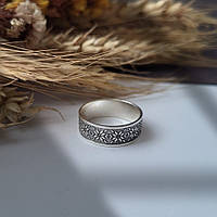 Кольцо серебряное женское колечко без камней Вышиванка черненое 17.5 размер серебро 925 пробы 2025 2.86г
