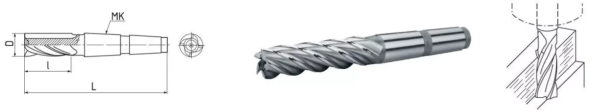 Кінцева фреза HSS Co5 з конусом Морзе DIN 845 O 56,0 мм, МК 5 (довга), фото 1