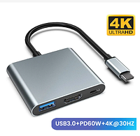 Type C Usb Хаб (USB + USB TYPE C + HDMI) Type C to HDMI переходник