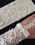 Весільні білі рукавички з бантиком, фото 3