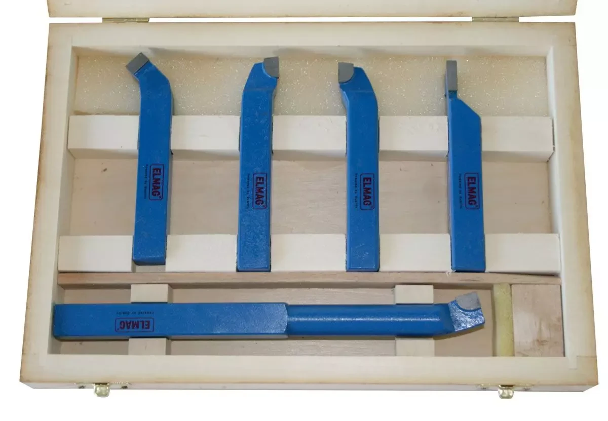 Набір токарних інструментів 20х20 мм, 5 предметів, з напаяними твердосплавними пластинами, у дерев'яному ящику, фото 1