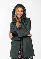 Жіноча куртка зимова - пальто стьобане з капюшоном, зелене Volcano