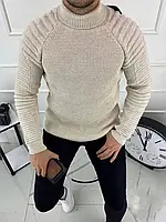 Стильный базовый мужской свитер с высоким горлом беж, теплый однотонный гольф под горло Grood Турция