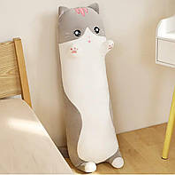 Мягкая игрушка длинный кот батон 90см, плюшевая подушка антистресс, Серый