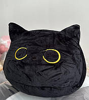 Іграшка плюшева Кіт Подушка 35 см, Кіт талісман подушка дитяча, Чорний