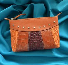 Косметичка жіноча "Триколор" з кількох видів натуральної шкіри ручна робота