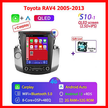 Штатна автомагнітола Android для Toyota RAV4 Rav 4 2005-2013 Tesla Style S10-1 DSP 2/32Гб 8 CORE 4G Carplay