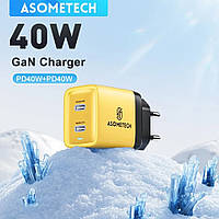 Сетевое зарядное устройство Asometech GAN 40W 2 type-c Yellow