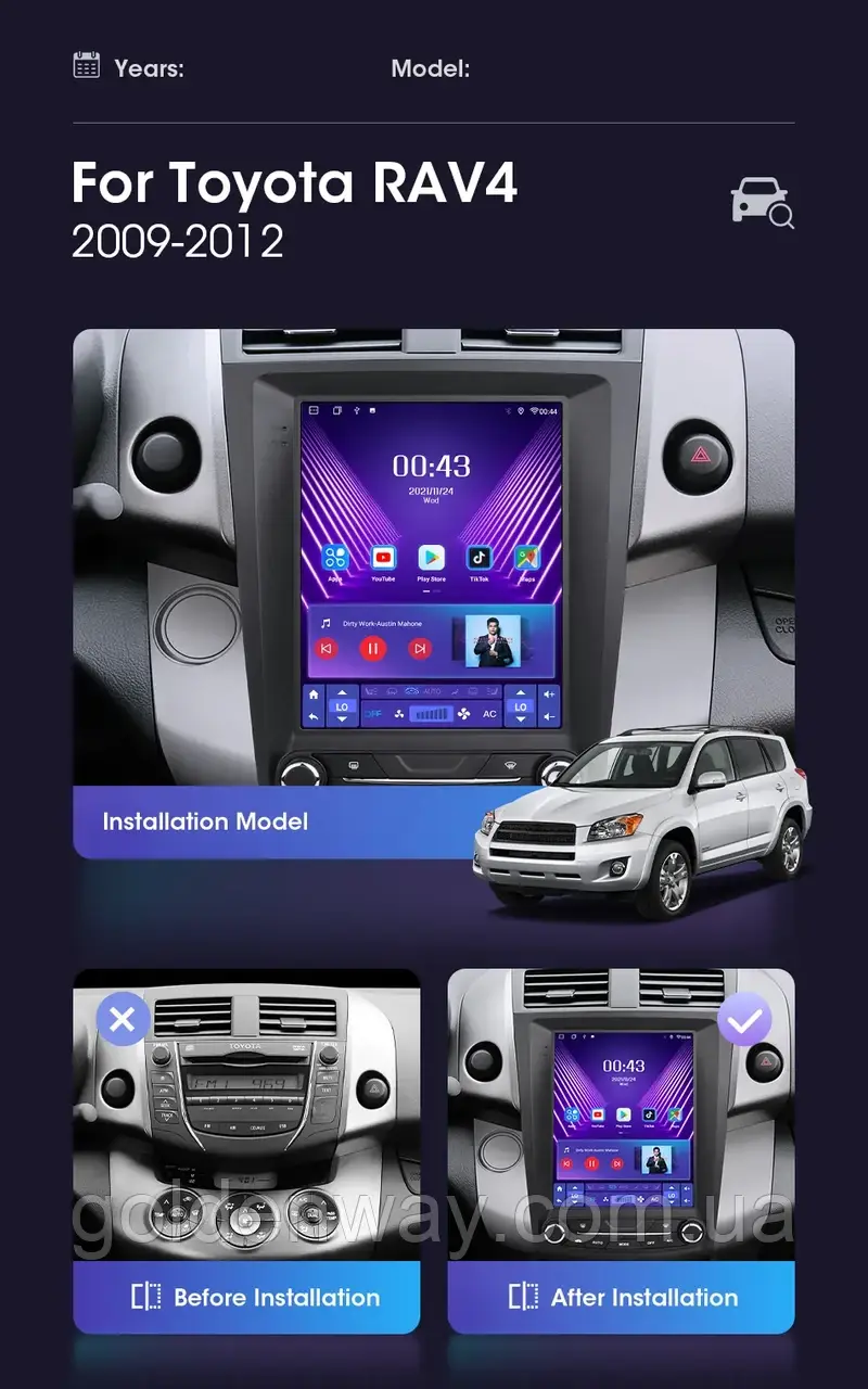 Штатна автомагнітола Android для Toyota RAV4 Rav 4 2005-2013 Tesla Style S10-2 DSP 4/32Гб 8 CORE 4G Carplay 1