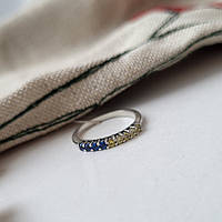 Кільце срібне жіноча каблучка Доріжка з синім жовтим камінням срібло 925 проби 17.0 розмір 1014 1.70г