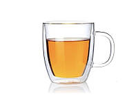 Стеклянный стакан для чая и кофе с двойными стенками и двойным дном А-Плюс 7006 Capuchino (390мл)