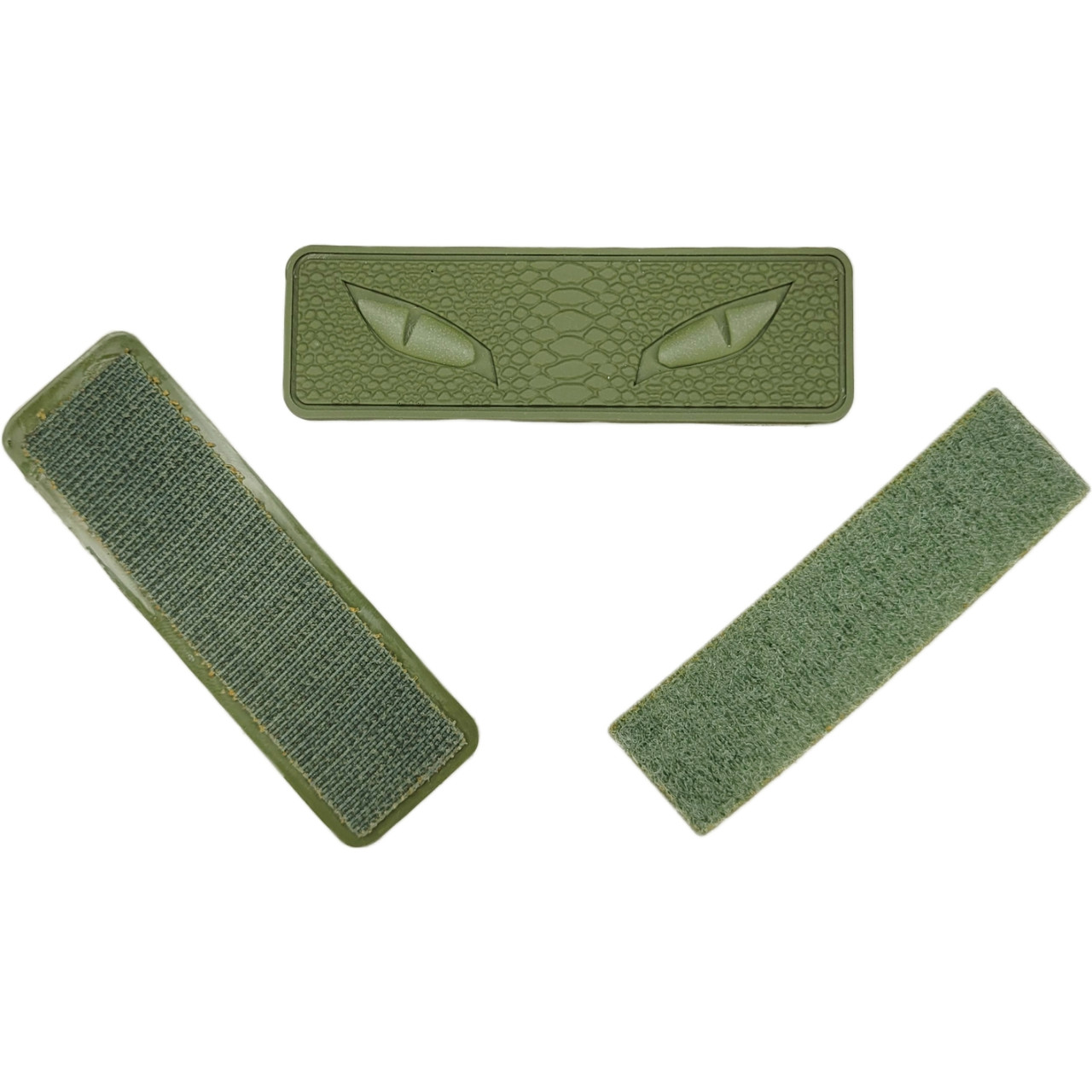 Гумовий патч, шеврон з ліпучкою- "Очі змії", що світяться в темряві, на зеленому тлі 8х2,5 комплект= 2шт., фото 1