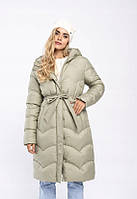 Женская куртка зимняя - удлиненная с поясом, стеганая Volcano