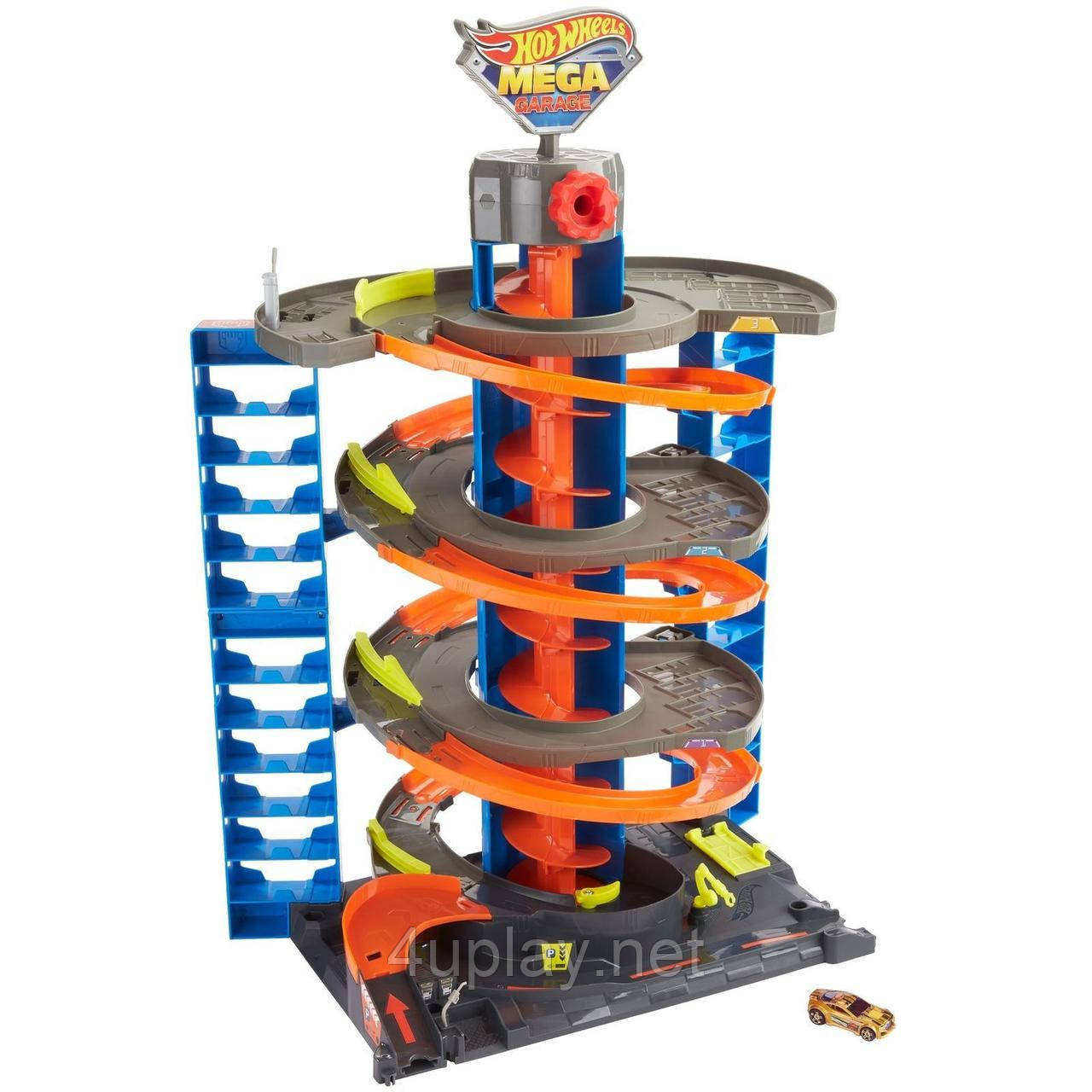 Hot Wheels City Mega Garage Playset with Corkscrew Elevator. Хот Вілс Сіті Мега Гараж на 60+ машинок із гвинтовим підйомником