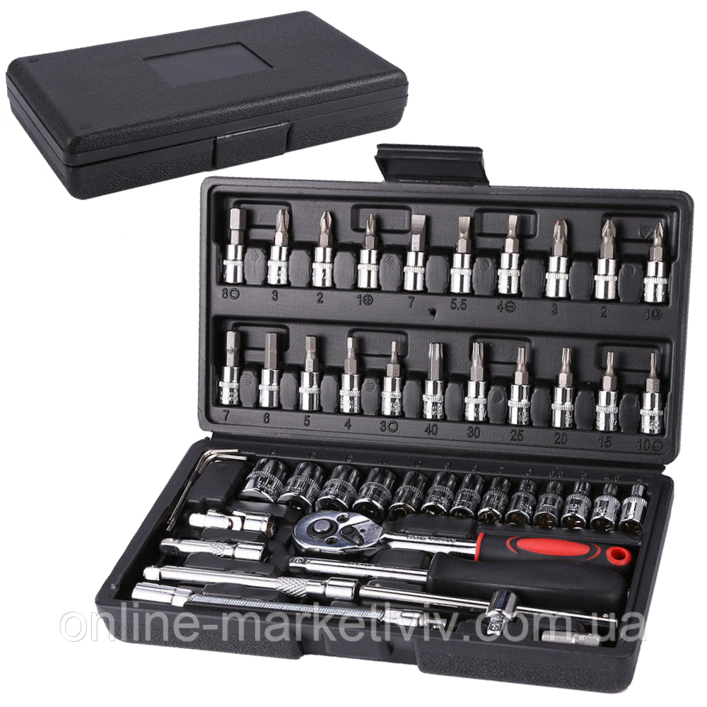 Набір інструментів 46 предметів + кейс / Набір ключів торцевих для авто / Ключі автомобільні, фото 1
