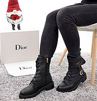 Женские зимние ботинки Dior Boots (черные) высокие повседневные теплые ботинки 13045 Диор