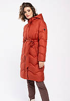Женская куртка зимняя - удлиненная с поясом, оранжевая Volcano