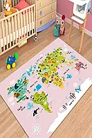 Плюшевый утепленный детский коврик "Розовая карта мира"