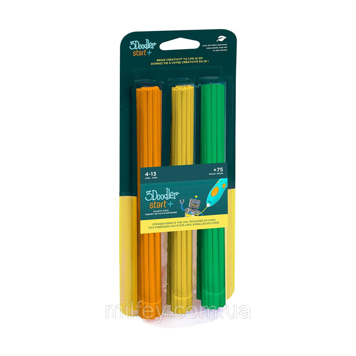 Набір стрижнів для 3D-ручки 3Doodler Start - МІКС (75 шт.: жовтогарячий, жовтий, зелений), фото 1