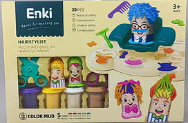 Набір Перукаря Enki, тісто-пластелін для ліплення, 5 кольорів 20 елементів.  ЕК 6004