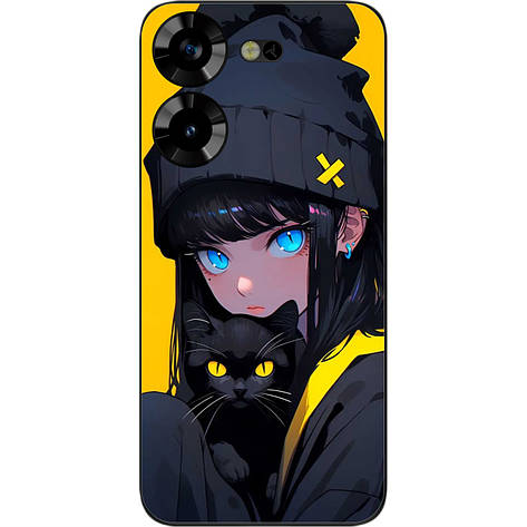 Силіконовий чохол Case для Tecno Pova 5 4G з картинкою Дівчина з котиком, фото 1