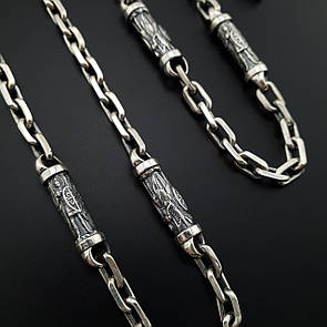 Чоловічий срібний ланцюжок якір з православними вставками Архангел Михаїл. Якірний ланцюжок срібло 925 50 см