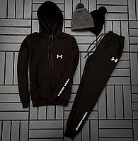 Under Armour Мужской спортивный костюм черный на манжетах с капюшоном осень/зима/весна.Худи+штаны