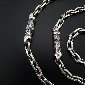 Чоловічий срібний ланцюжок якір з православними вставками Архангел Михаїл. Якірний ланцюжок срібло 925 70 см