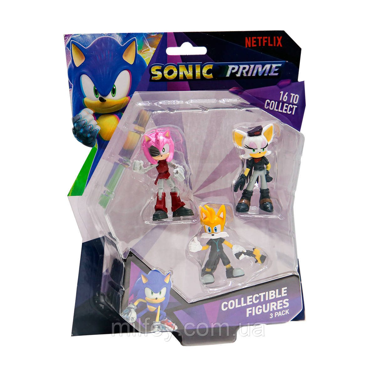 Набір ігрових фігурок SONIC PRIME — РЕБЕЛ РУЖ, ТЕЙЛЗ, РОЗТИ РОУЗ (3 фігурки, 6,5 cm)