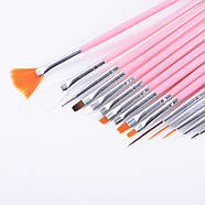 Набір пензлів для манікюру, педикюру, нарощування та дизайну нігтів - 15 штук - рожевий -, фото 2