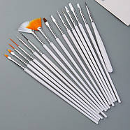 Набір пензлів для манікюру, педикюру, нарощування та дизайну нігтів - 15 штук - білий -, фото 2