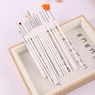 Набір пензлів для манікюру, педикюру, нарощування та дизайну нігтів - 15 штук - білий -, фото 3