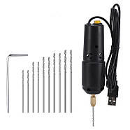 Ювелірний USB-дриль - 5V - міні дриль для плат, прикрас - 10 свердел і ключ, фото 2