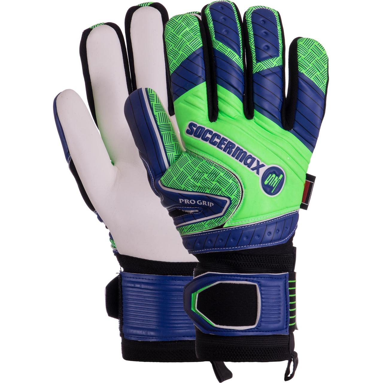 Рукавиці воротарські SOCCERMAX GK-021 розмір 8-10 синій-салатовий, фото 1