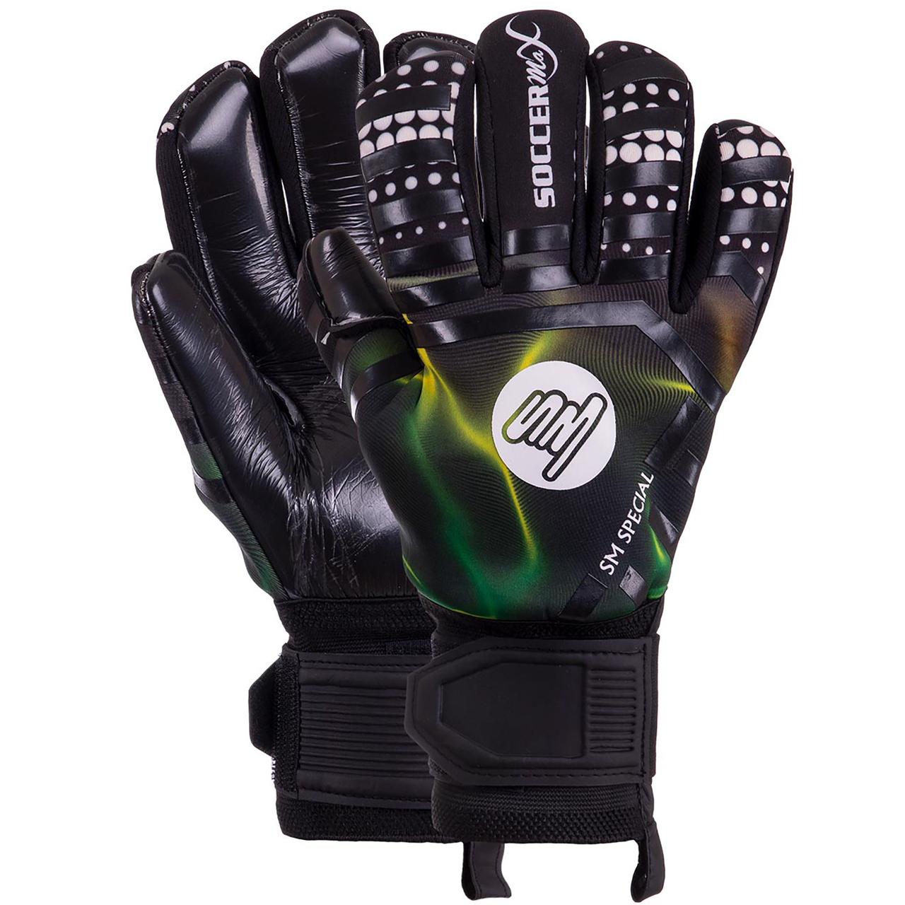 Рукавиці воротарські SOCCERMAX GK-015 розмір 8-10 салатовий-чорний