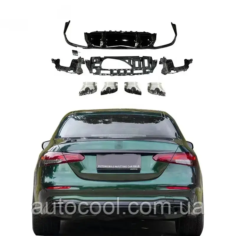 Дифузор заднього бампера з насадками для Mercedes W213 E-клас 2020+ мв. стиль AMG, фото 1