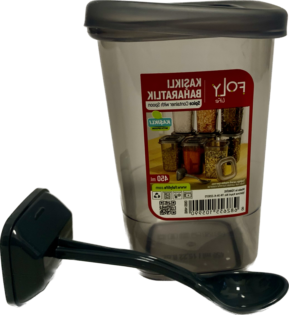 Ємність для спецій із ложечкою Peggi 450 мл сіра 12 х 8,5 х 8,5 см, фото 1