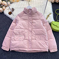 Женская молодежная теплая куртка, 42-46, чёрный, молоко, голубой, розовый, матовая плащевка + синтепон 200. Розовый