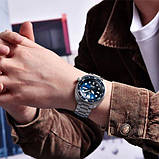 Гібридний (Кварц + механічний хронограф) годинник із сапфіровим склом Pagani Design PD-1696 Silver-Blue, фото 5