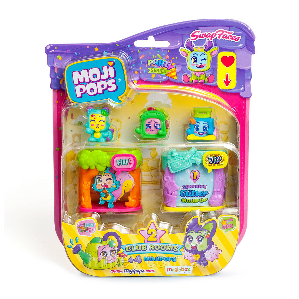 Ігровий набір MOJI POPS серії "Party" — ІГРОВІ КОМНАТКИ (4 фігурки, аксесуари)