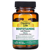 Бенфотиамин с тиамином, Benfotiamine, Country Life, 150 мг, 60 веганских капсул (CLF-06003)