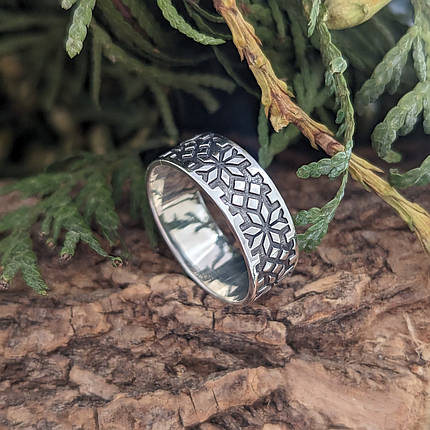 Вишиванка з орнаментом Алатир, срібло 925, золото 585/750, кільце Тип 2, фото 1