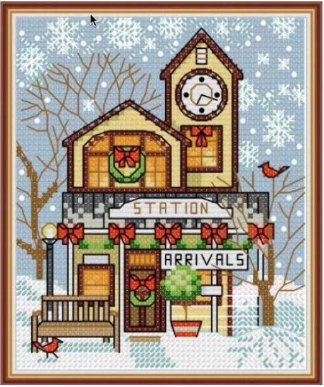 Набір для вишивання хрестиком за нанесеною на канву схемою "Cristmas cottage 4". AIDA 14CT printed, 15*17 см